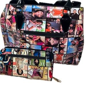 Michelle & Barrack Obama Magazine Studded Patent Leather Tote w/ Matching Wallet